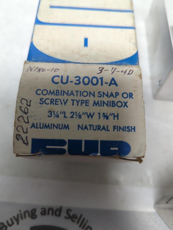 BUD,CU-3001-A,COMBO SNAP OR SCREW TYPE MINIBOX 3-14LX2-1/8WX1-5/8H INCHES NOS
