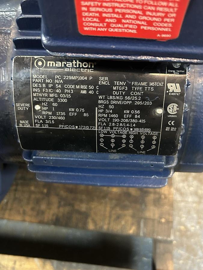 Used MARATHON,PVL324THFPA8038-0000-37,BLUE MAX MOTOR 40HP 230/460V 1770RPM 3PH 324TC