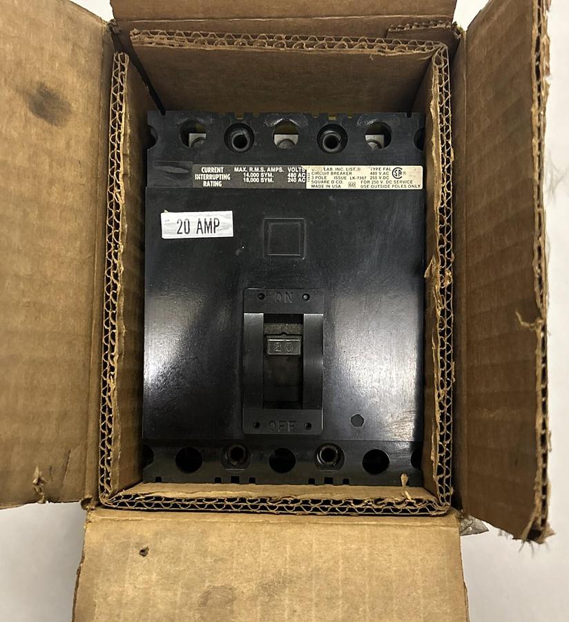 SQUARE D,FAL34020,CIRCUIT BREAKER 20A 480V 3P NOS