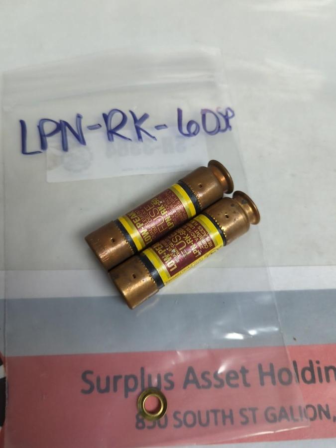 Used COOPER BUSSMANN,LPN-RK-60SP,LOW-PEAK 60 AMP FUSE LOT OF 2 PRE-OWNED