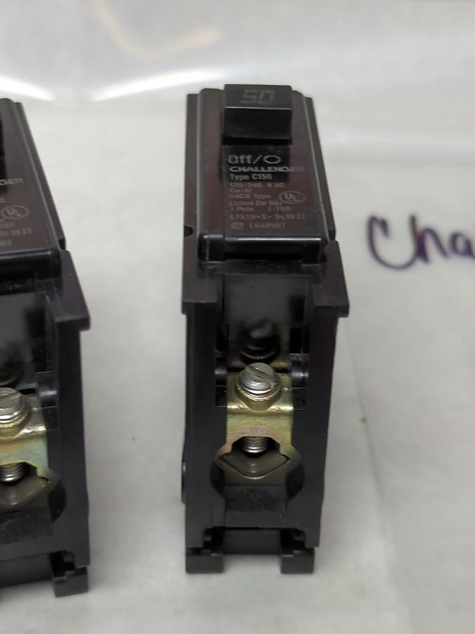 Used CHALLENGER,C150,CIRCUIT BREAKER 1-POLE 50 AMP LOT OF 2 PRE-OWNED