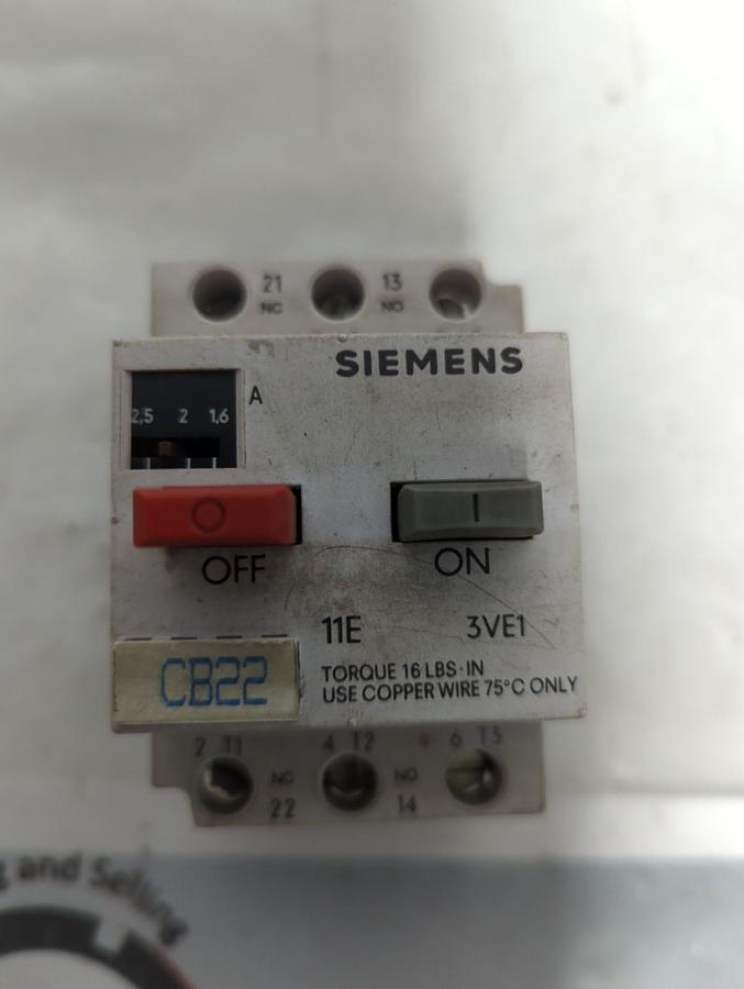 Used SIEMENS,3VE1010-2H,MOTOR STARTER PRE-OWNED