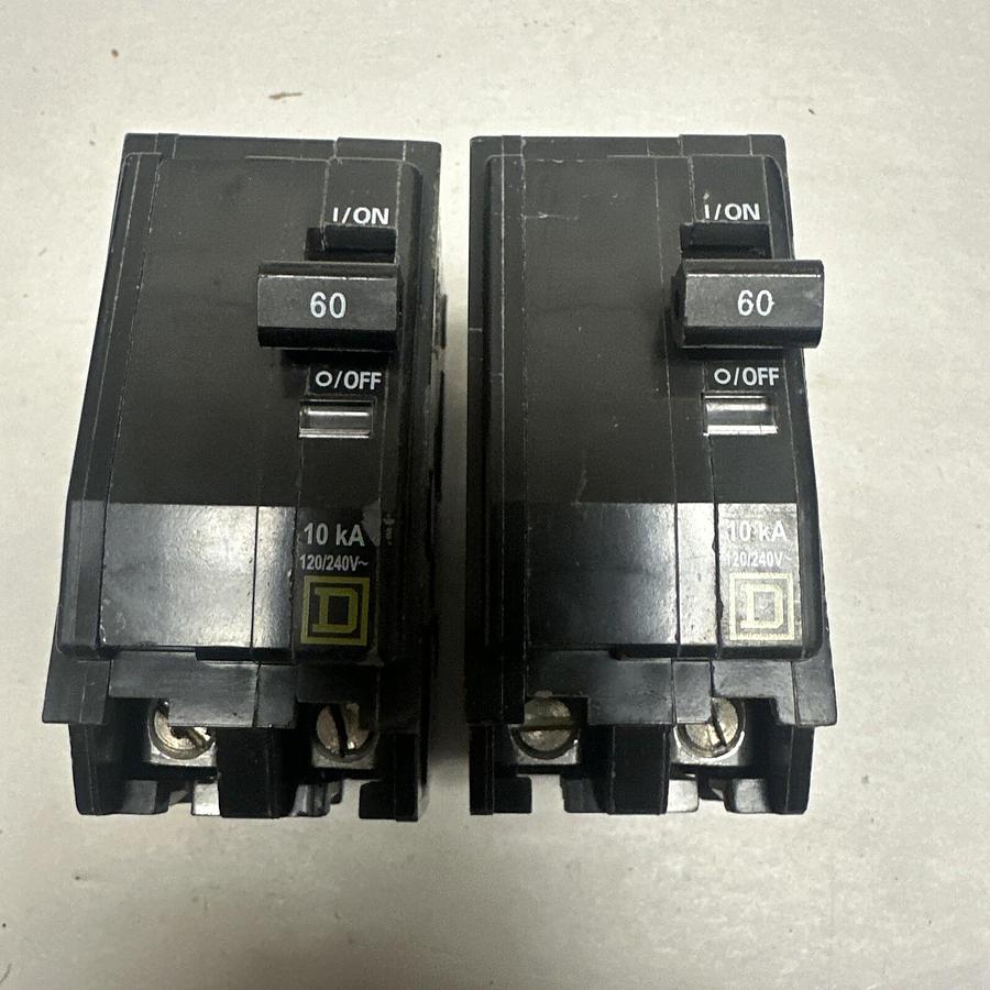 Used Square D,QOB260,60 Amp 2 Pole Bolt On Breaker LOT of 2 (G085)