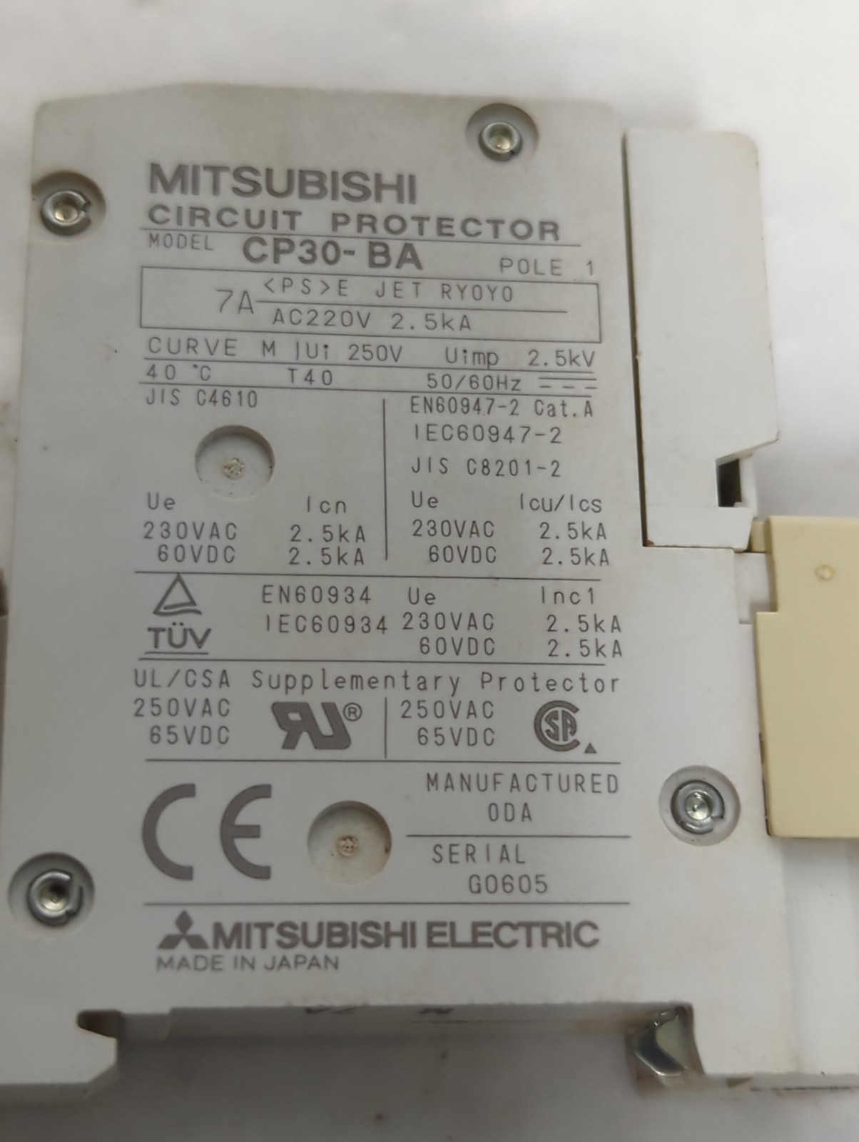 Used MITSUBISHI,CP30-BA,CIRCUIT BREAKER 10 AMP PRE-OWNED