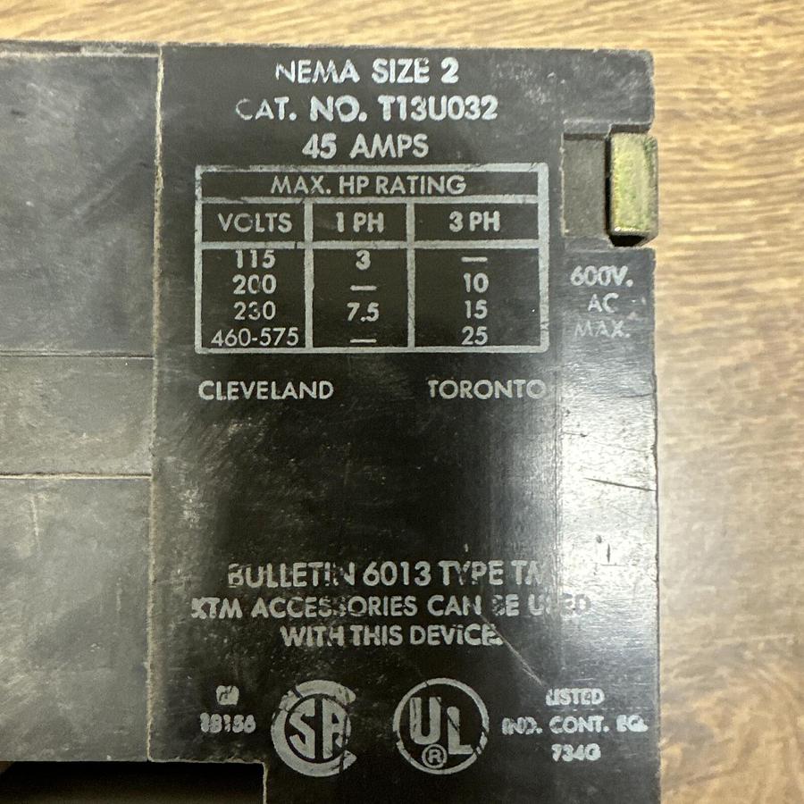 Used Sylvania,T13U032,45A 600V Size 2 Starter