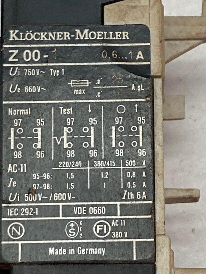 Used Klockner Moeller,Z00-1,Overload Relay
