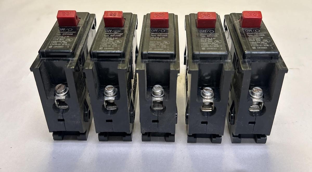 Used WESTINGHOUSE,BR120R,CIRCUIT BREAKER 20A 120/240V 1P LOT OF 5