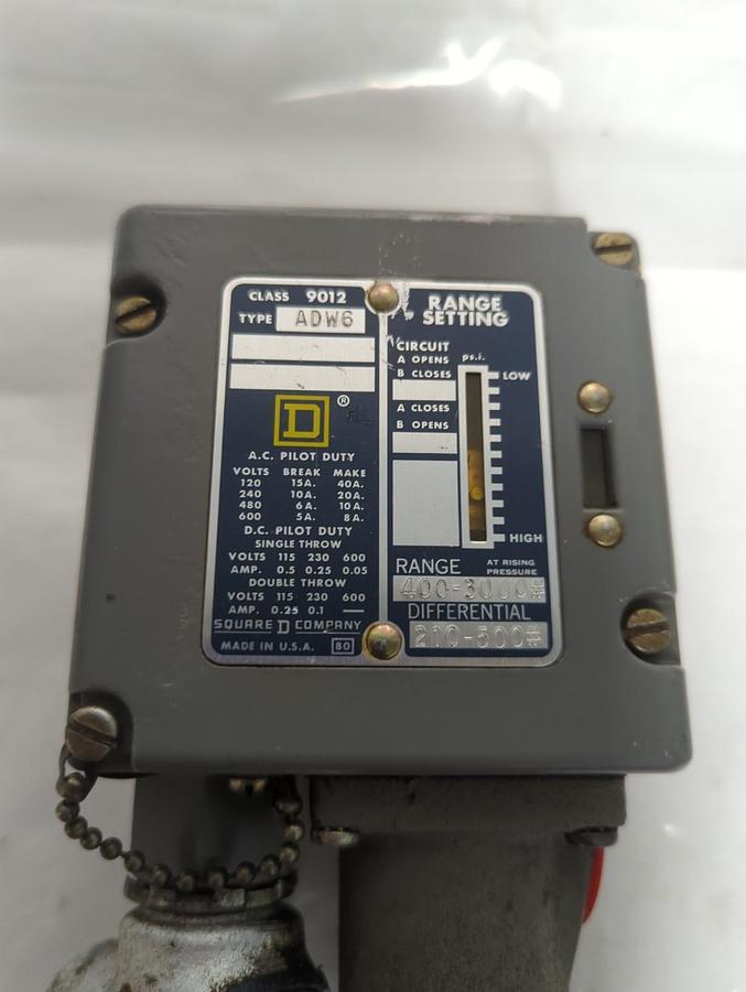 Used SQUARE D,9012ADW6,PRESSURE SWITCH PRE-OWNED