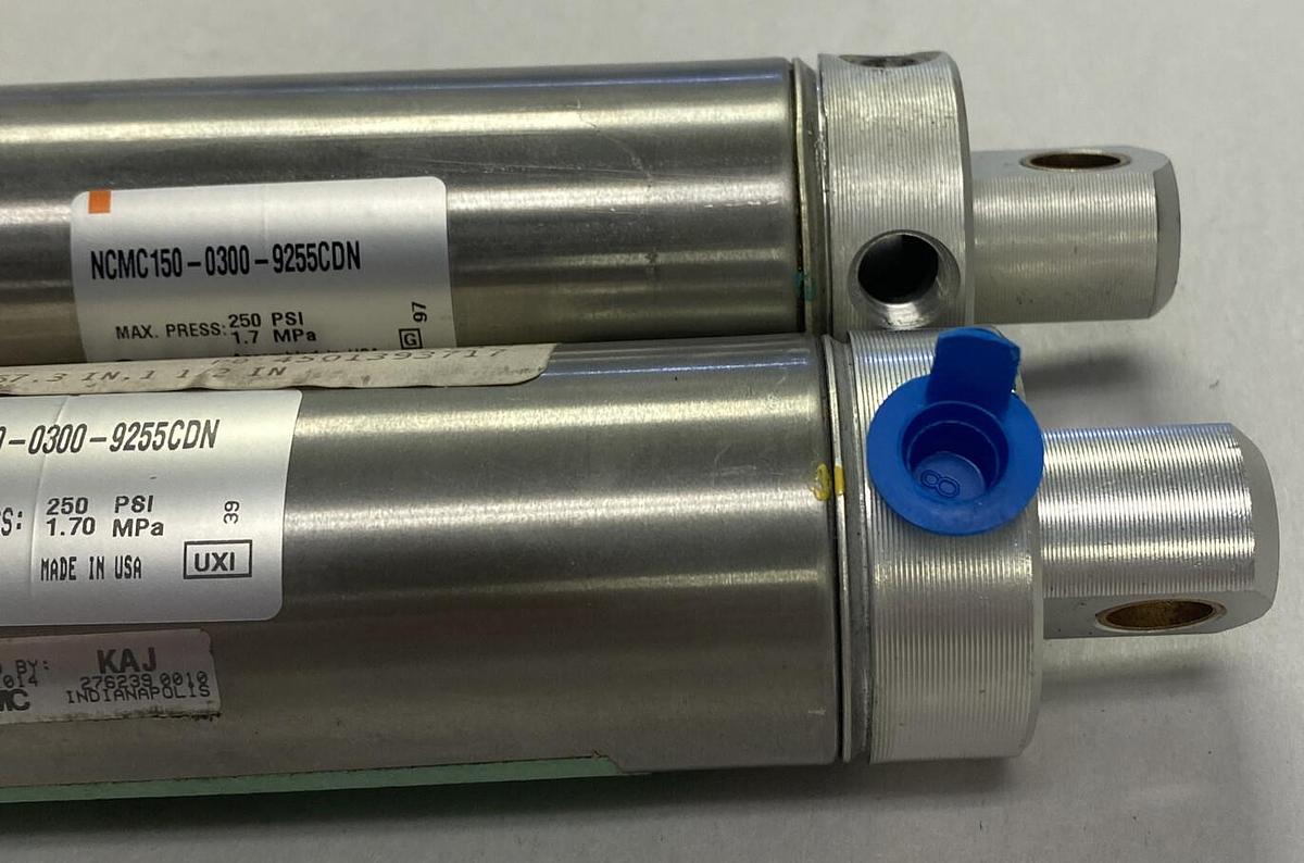 Used SMC,NCMC150-0300-9255CDN,PNEUMATIC CYLINDER LOT OF 2 REFURBISHED