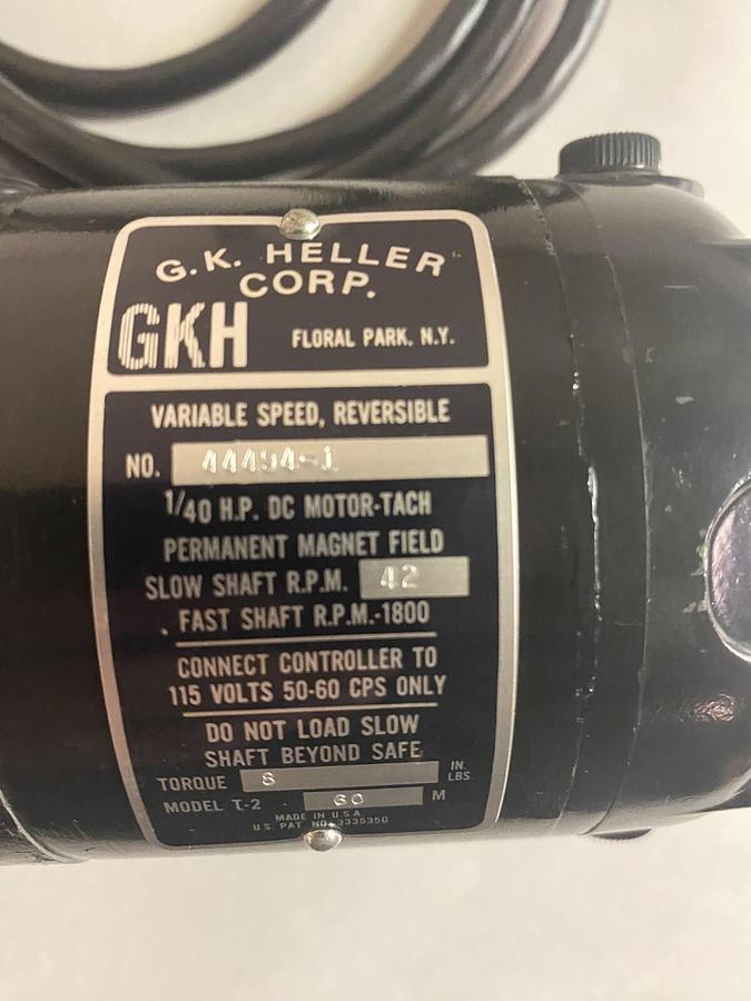 G.K. HELLER,44494-1,1/40HP VARIABLE SPEED REVERSIBLE DC MOTOR 42RPM 115VDC