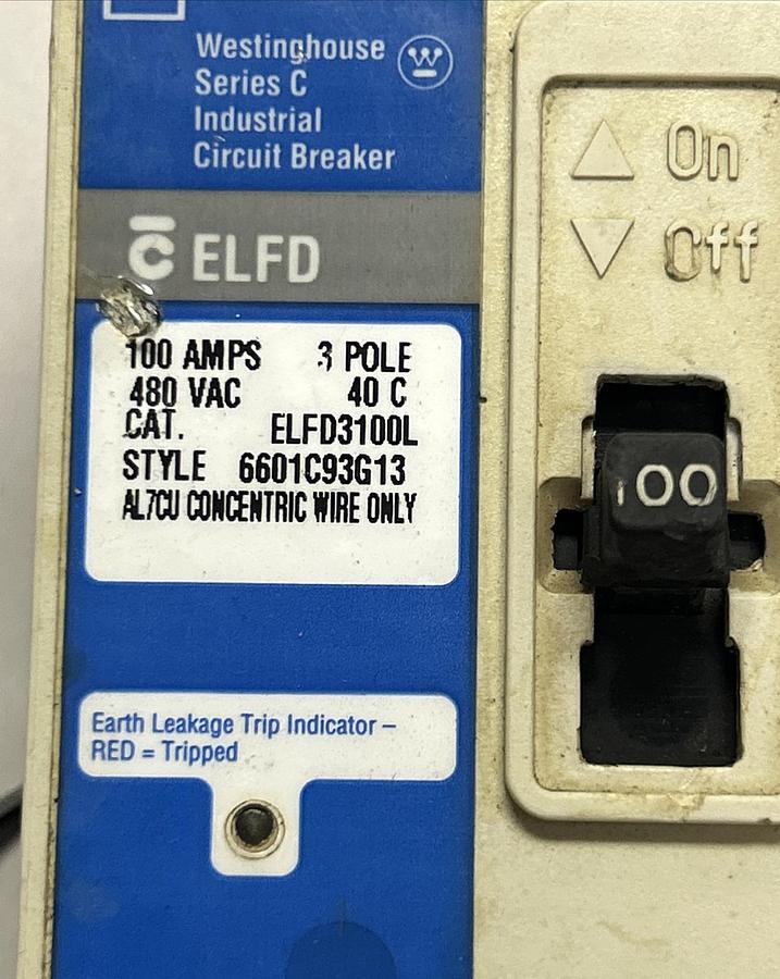 Used CUTLER HAMMER,ELFD3100L,CIRCUIT BREAKER 100A 480V 3P