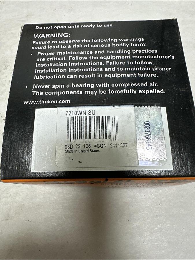Used Timken,7210WN SU,Ball Bearing NEW