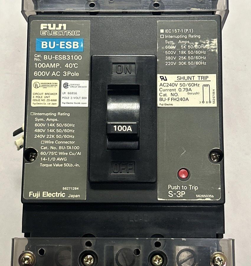 Used FUJI ELECTRIC,BU-ESB3100,CIRCUIT BREAKER 100AMP 600V 3P