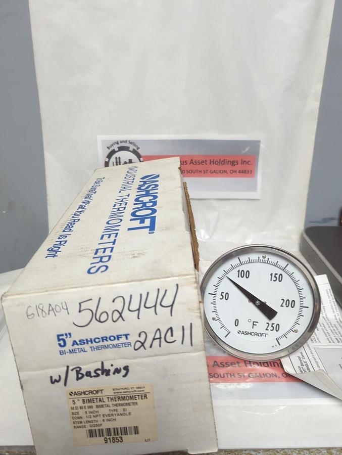ASHCROFT,50-EI 60 E 060,BIMETAL THERMOMETER 5 INCH FACE 6 INCH STEM 1/2 INCH NPT