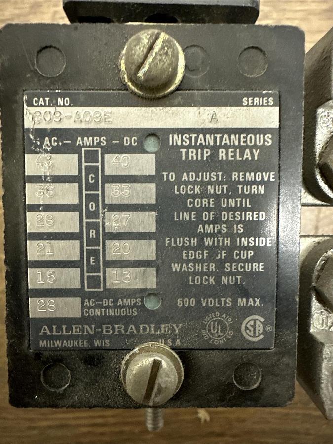 Used Allen-Bradley,809-A09E,Instantaneous Trip Relay