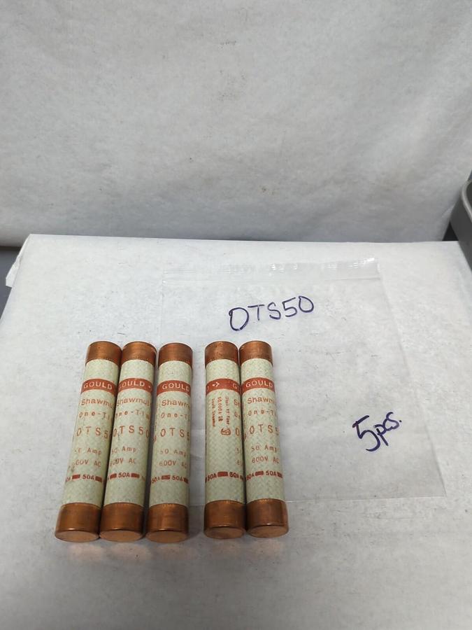 Used GOULD SHAWMUT,OTS50,ONE-TIME 50 AMP FUSE LOT OF 5 PRE-OWNED