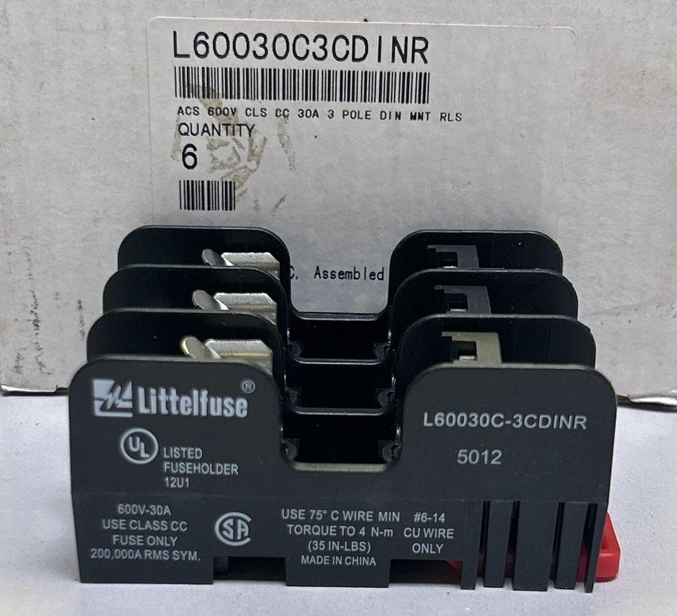 LITTELFUSE,L60030C-3CDINR,FUSE BLOCK 30A 600V 3P LOT OF 6 NEW