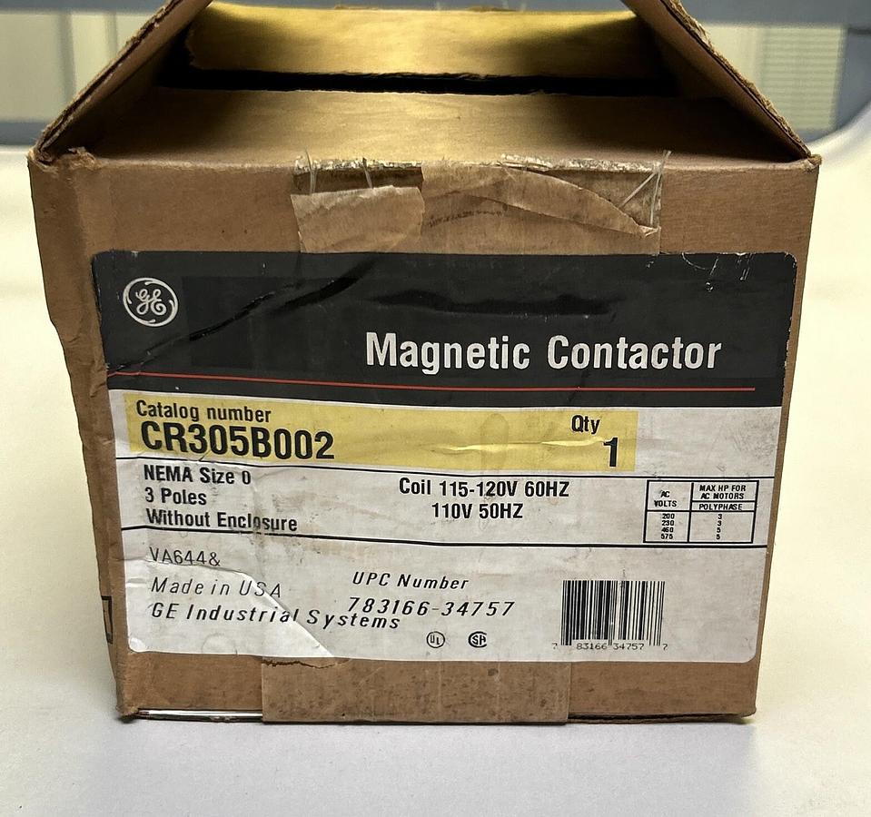 GENERAL ELECTRIC,CR305B002,CONTACTOR NEMA SIZE 0 20A 600V NOS