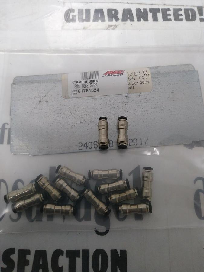 UNBRANDED,61761854,TUBE STRAIGHT UNION 3MM OD  NICKLE PLATED BRASS LOT OF 14