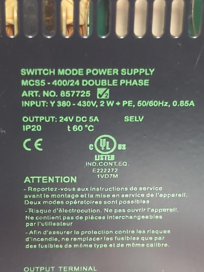 Used MURR,857725,SWITCH MODE POWER SUPPLY MCS5-400/24 PRE-OWNED