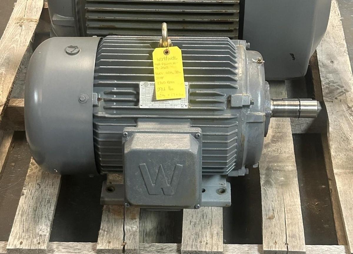 Used WORLDWIDE ELECTRIC,PEWWE20-18-256T,MOTOR 20HP 230/460V 1765RPM 3PH 256T FRAME