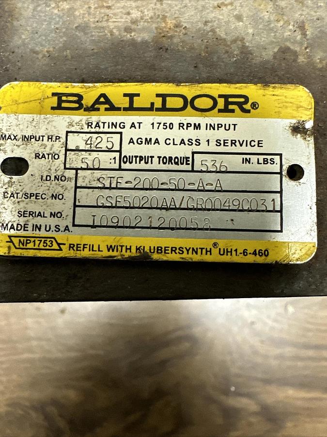 Used Baldor,STF-200-50-A-A,Right Angle Gear Reducer 50:1