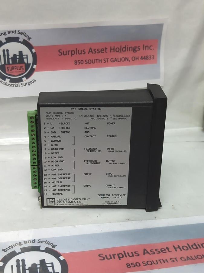 Used LEEDS & NORTHRUP,074826,PAT MANUAL STATION 120/220V 50/60HZ 4A PRE-OWNED