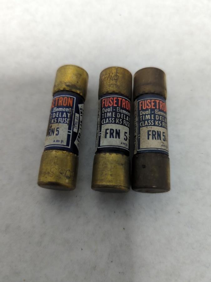 Used COOPER BUSSMANN,FRN-5,FUSETRON 5 AMP FUSE LOT OF 3 PRE-OWNED