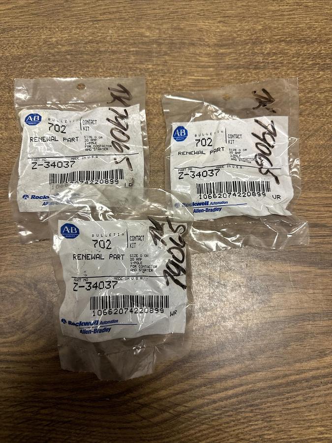 Used Allen Bradley,Z-34037,Size 0 Single Pole Contact Kit LOT of 3