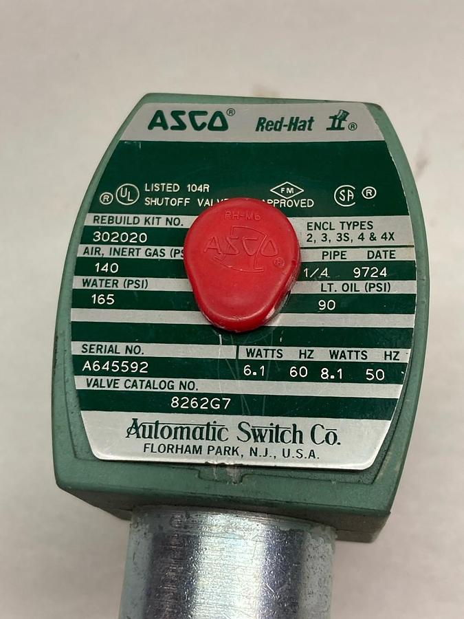 Asco,8262G7,Solenoid Valve 165psi 60/50Hz 6.1/8.1W