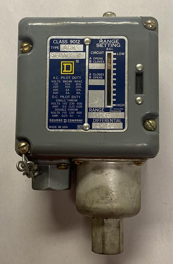 Used SQUARE D,9012ACW5,SER B PRESSURE SWITCH 1-75PSI