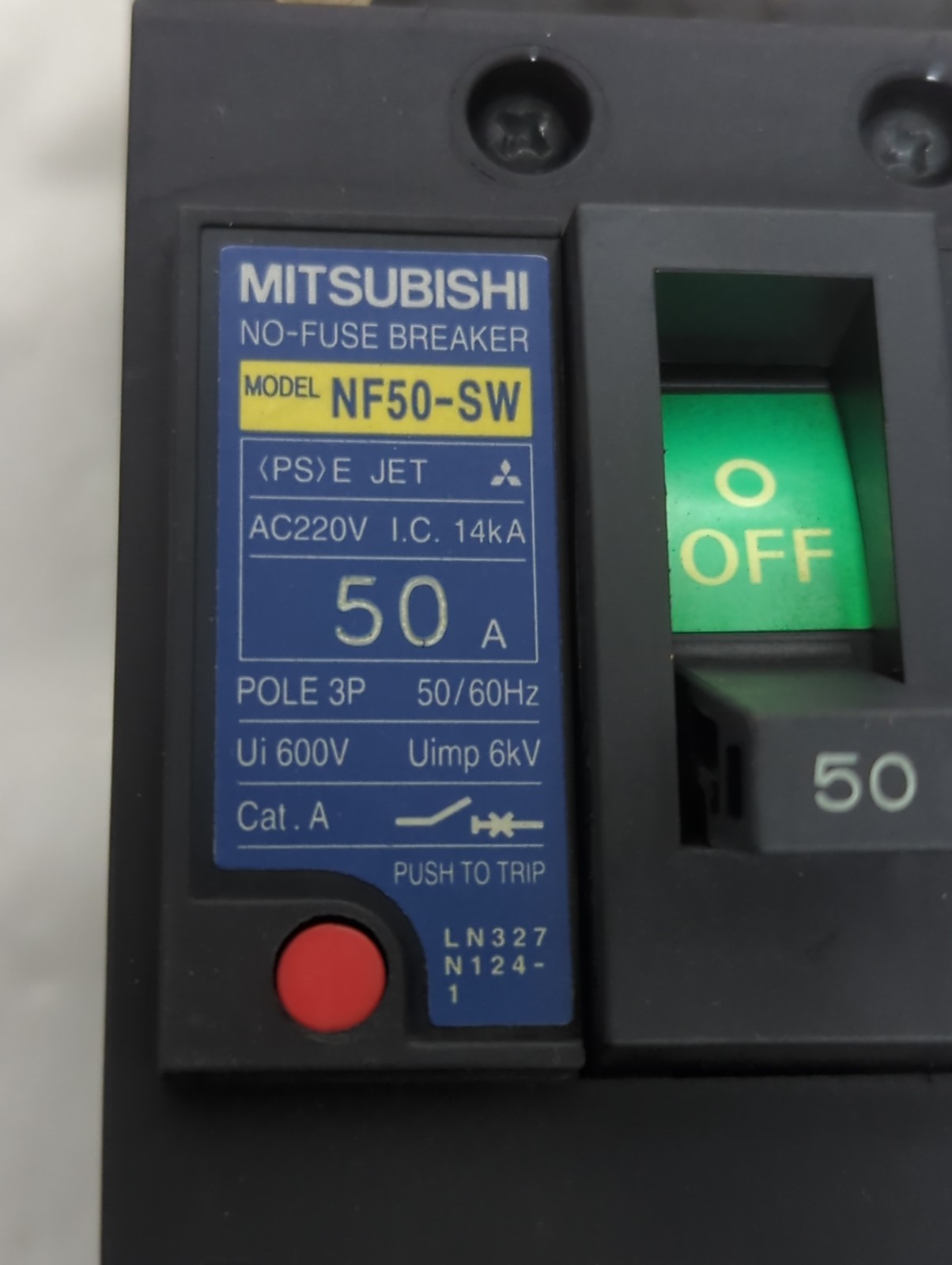 Used MITSUBISHI,NF50-SW,NO-FUSE CIRCUIT BREAKER 50 AMP PRE-OWNED