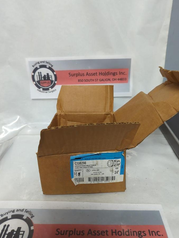 CROUSE HINDS,CGB298,STRAIGHT BODY MALE THREAD CORD & CABLE FITTING 3/4 IN 4 PC