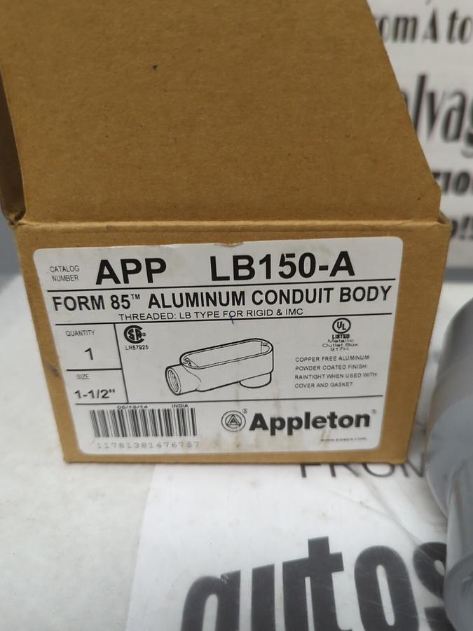 APPLETON,LB150-A,FORM 85 ALUMINUM 1-1/2 INCH CONDUIT BODY NEW