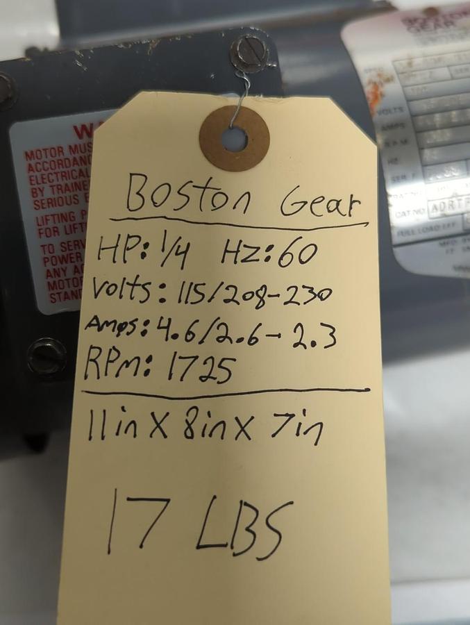 Used BOSTON GEAR,ADRTF-B,SINGLE PHASE MOTOR 1/4 HP 1725 RPM PRE-OWNED