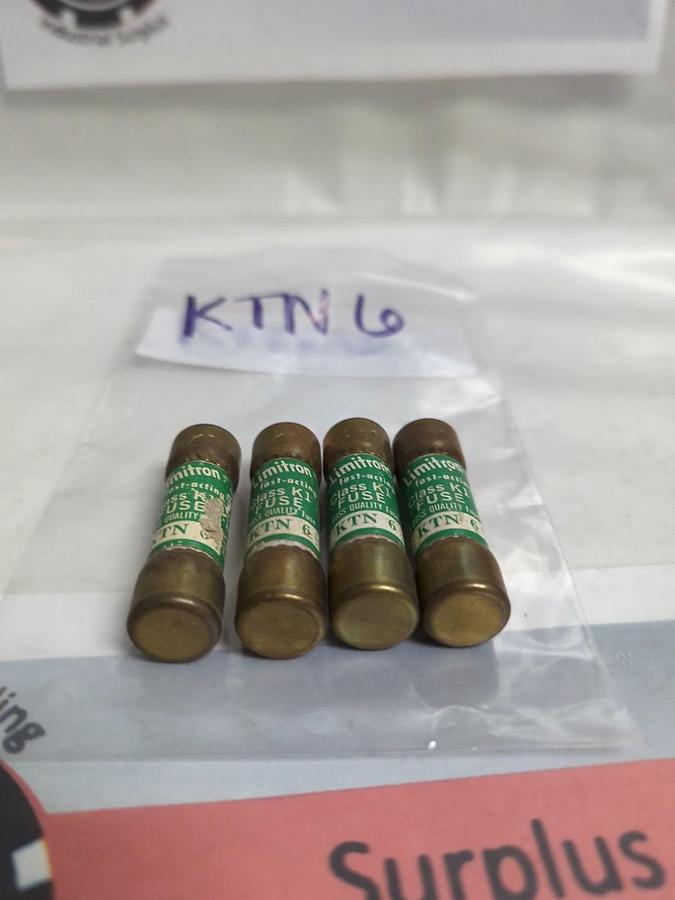 Used COOPER BUSSMANN,KTN-6,LIMITRON 6 AMP FUSE LOT OF 4 PRE-OWNED
