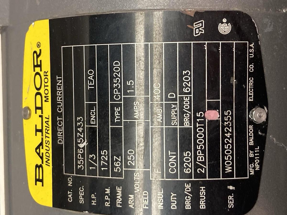 Used Baldor,56Z Frame,Dual Shaft Motor 1/3Hp 1725RPM 250V 1.5A