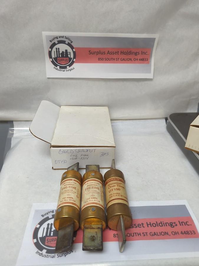 Used GOULD SHAWMUT,OT150,ONE-TIME 150 AMP FUSE LOT OF 3 PRE-OWNED