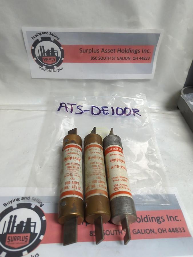 Used GOULD SHAWMUT,ATS-DE-100R,AMP-TRAP 100 AMP FUSE LOT OF 3 PRE-OWNED