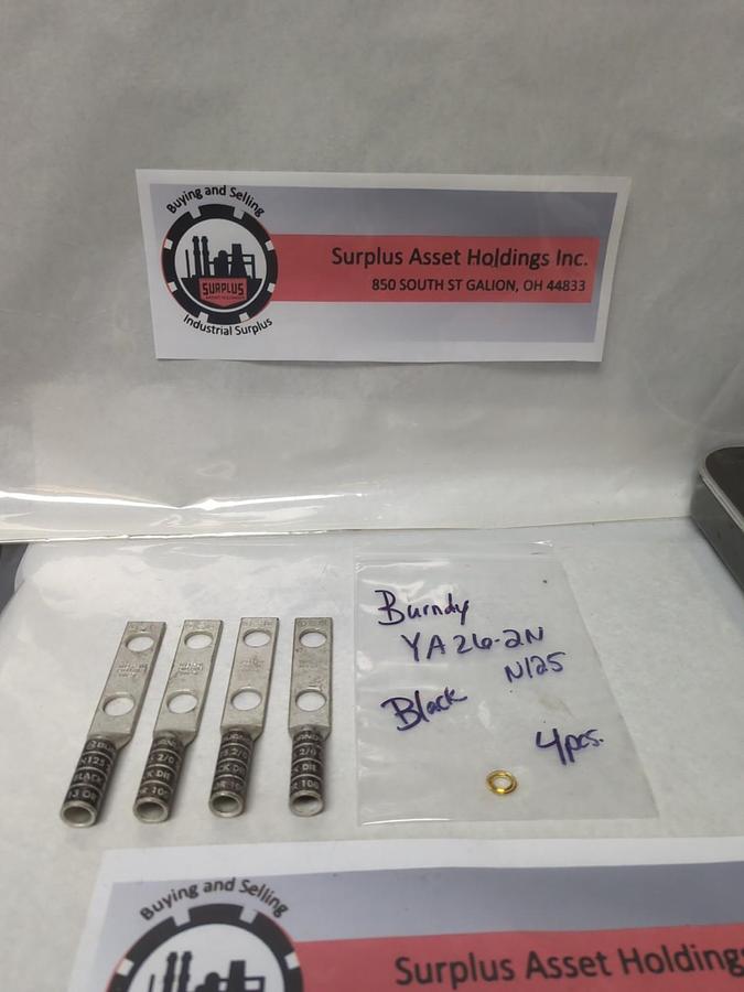 BURNDY,YA26-2N,COMPRESSION LUG 2-HOLE N125 LNG BARREL BLACK DIE LOT OF 4 NOS