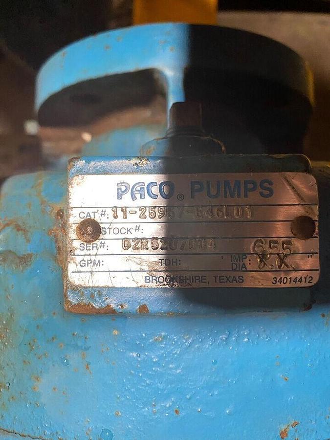 Used PACO,11-25957-E46L04,END SUCTION 2.5" CENTRIFUGAL PUMP 25HP GE MOTOR