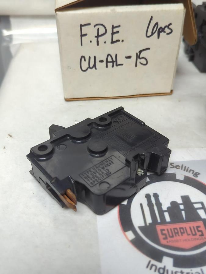 Used FEDERAL PACIFIC,CU-AL-15,CIRCUIT BREAKER 1-POLE 15 AMP LOT OF 6 PRE-OWNED