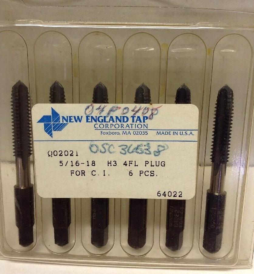New England Tap,Q02021,4-Flute Plug 5/16-18 H3 for C.I 64022 BOX of 6
