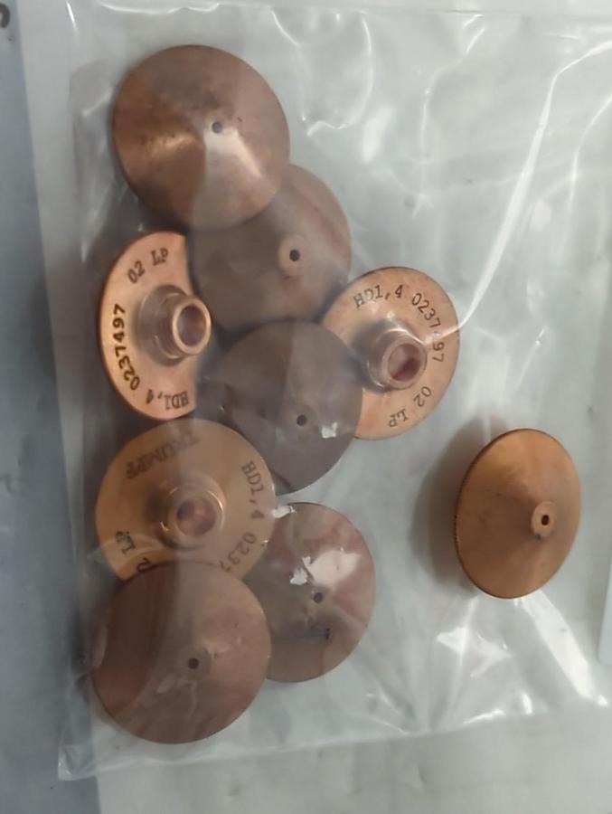 Used TRUMPF,0237497,CHROME PLATED LASER MACHINE NOZZLE 1.4MM/M8/ECE LOT OF 9
