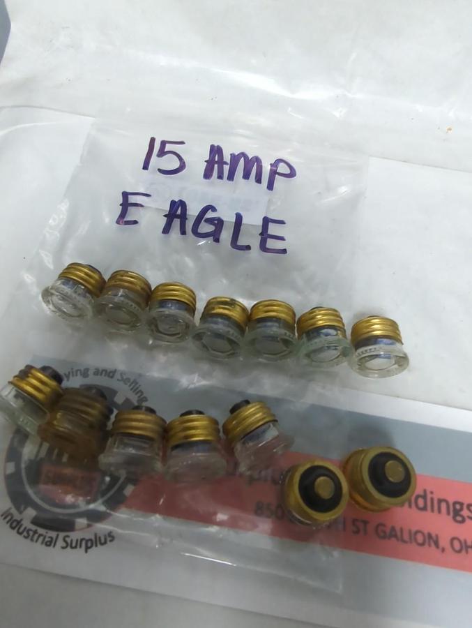 Used EAGLE,15 AMP,SCREW IN FUSE 15 AMP LOT OF 14 PRE-OWNED