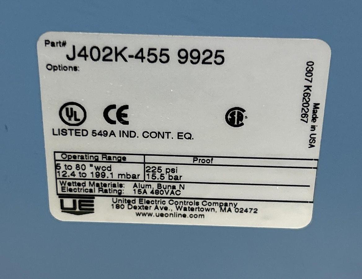UNITED ELECTRIC,J402K-4559925,PRESSURE SWITCH NOS