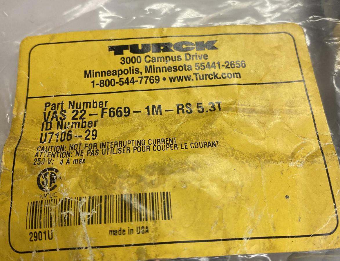 Turck,VAS 22-F669-1M-RS 5.3T,Cordset NOS