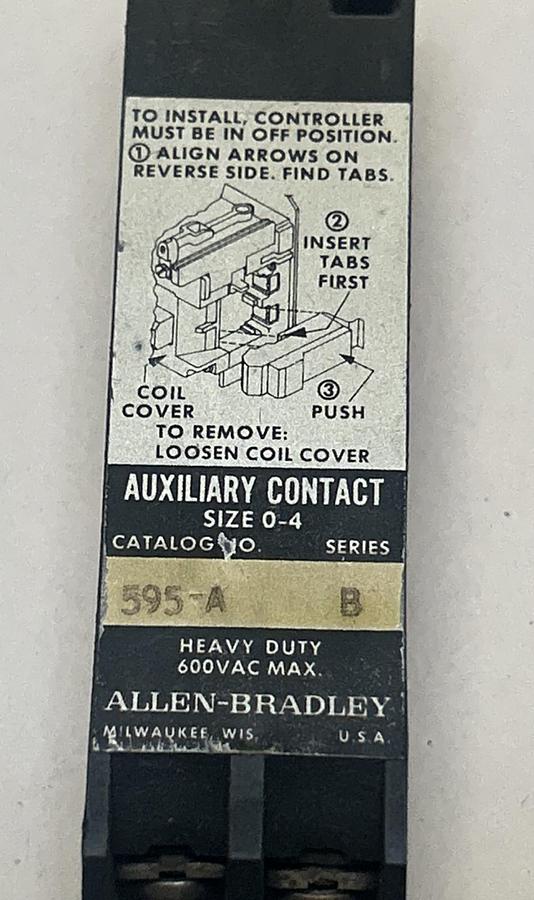 Used ALLEN BRADLEY,595-A,AUXILIARY CONTACT SIZE 0-4