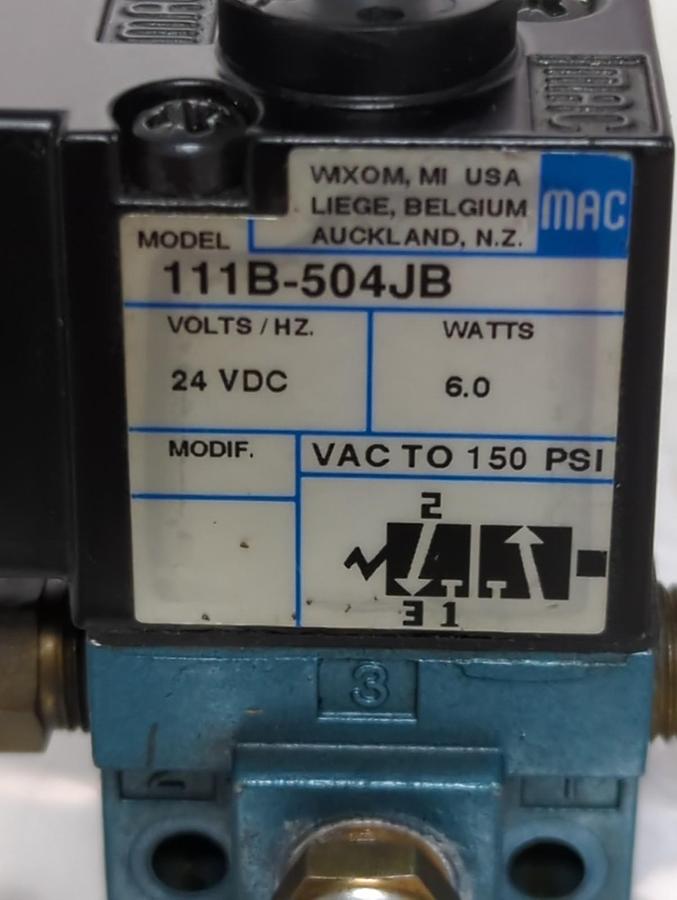 Used MAC VALVES,111B-504JB,SOLENOID POPPET VALVE PRE-OWNED