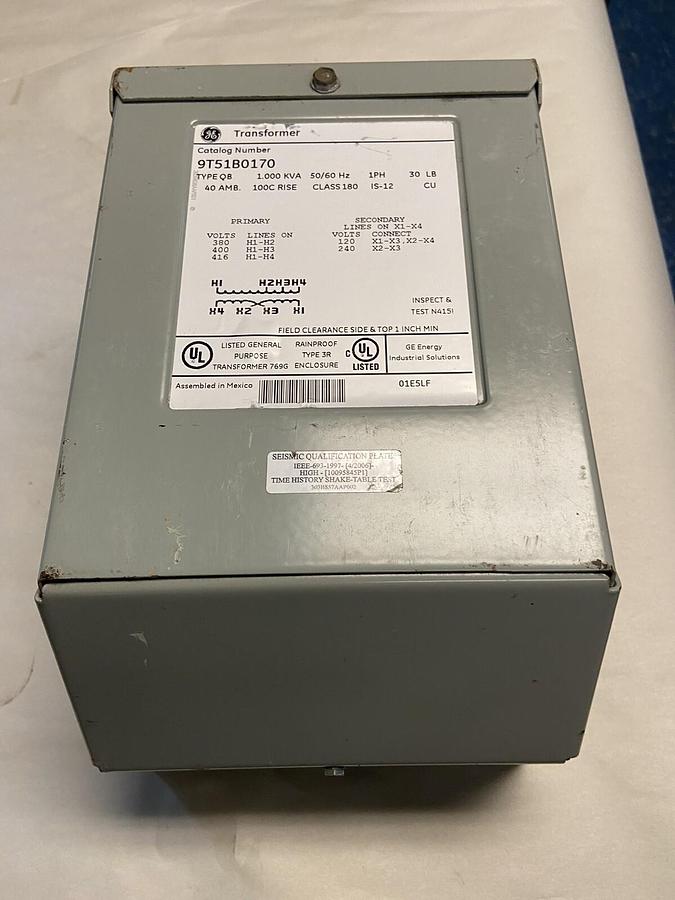 GE,9T51B0170,Transformer 1KVA Phase 1  Primary 380/400/416V Secondary 120/240V